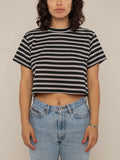 Haven Stripe Crop Tee in Black, Taupe & Ivory