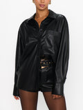 Lincoln Shirt Jacket in Black Faux Leather