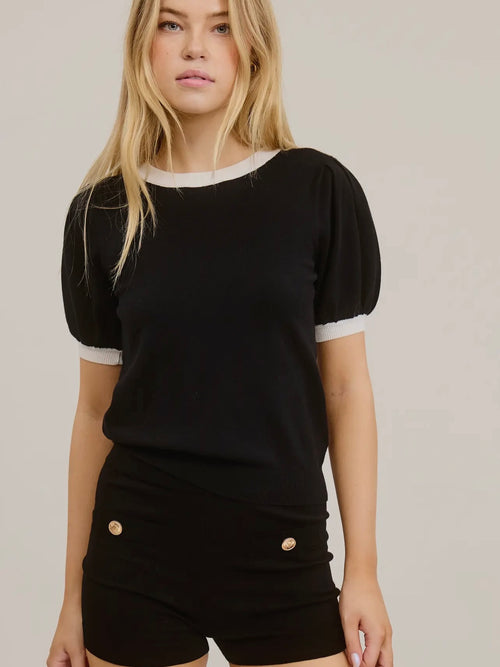 Huff & Puff Sleeve Top in Black