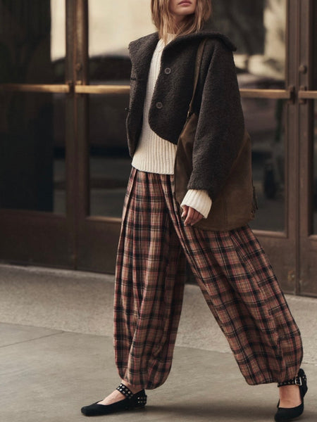 Moonflower Plaid Balloon Pant in Black Combo