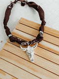 Bandana Charm Necklace in Brown & Silver Longhorn