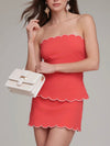 Scalloped Stretch Strapless Top in Lobster Red