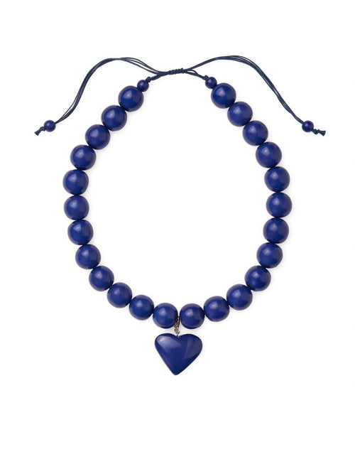 Emery Heart & Resin Bead Adjustable Necklace in Navy