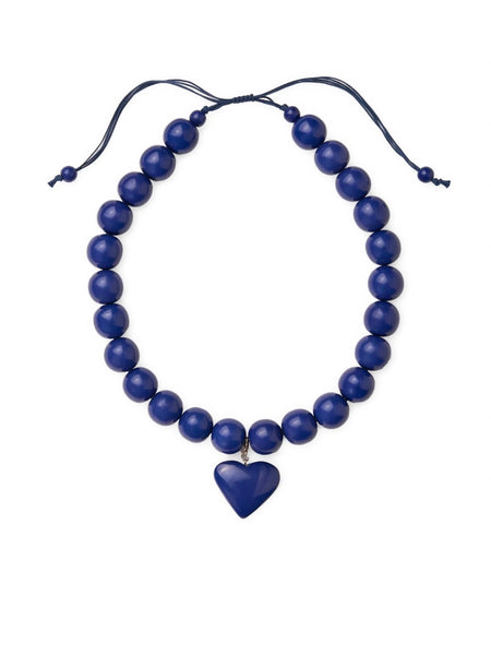 Emery Heart & Resin Bead Adjustable Necklace in Navy