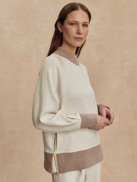 Loxley Raglan Boyfriend Sweat in Ivory & Taupe Marl