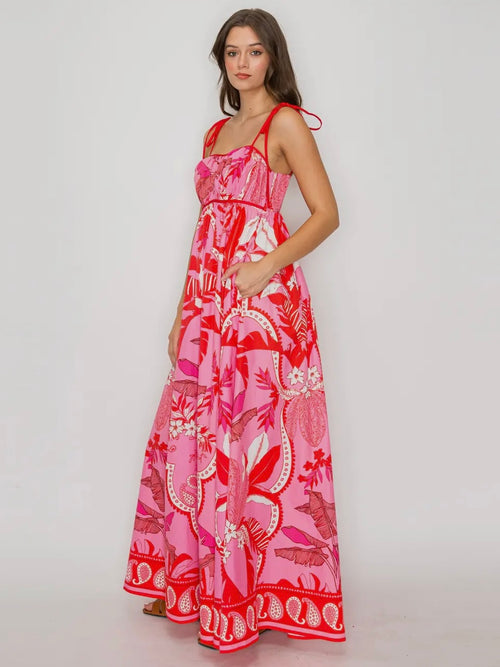 Tropic-tini Printed Dress in Red & Pink