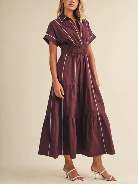 Do Gooder Dress in Burgundy & Pale Blue