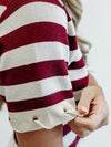 Knit Stripe Rope Embellished Top in Burgundy