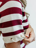Knit Stripe Rope Embellished Top in Burgundy