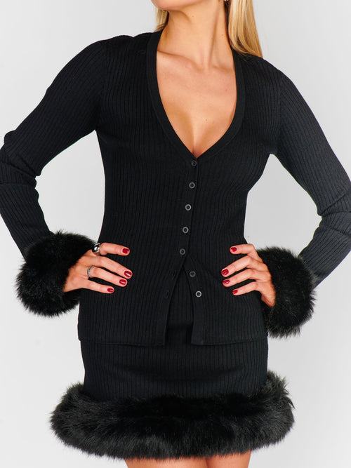 Sasha Top in Black Knit Faux Fur