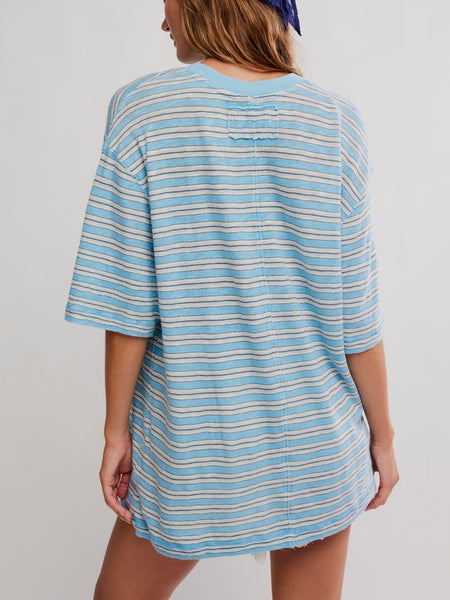 All Love Stripe Pocket Tee in Blissful Blue Combo