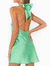 Jasmine Halter Mini Dress in Kiwi Luxe Satin