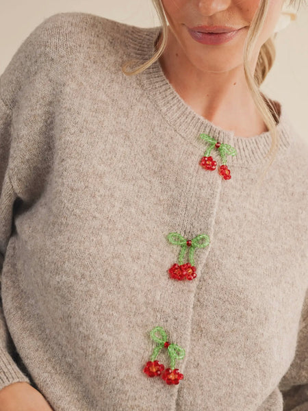 I Think I Wanna Cherry You Cardi in Mocha Cream
