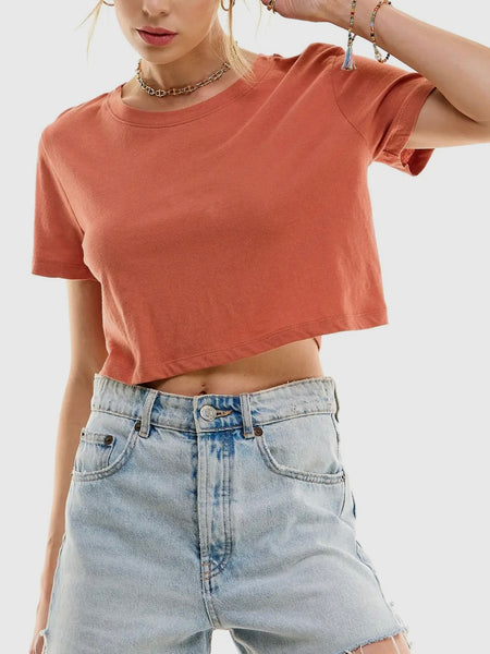 Out of the Boxy Crop Tee in Latte
