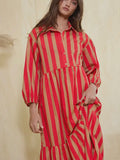 This Stripe, That Stripe Dress in Red & Taupe