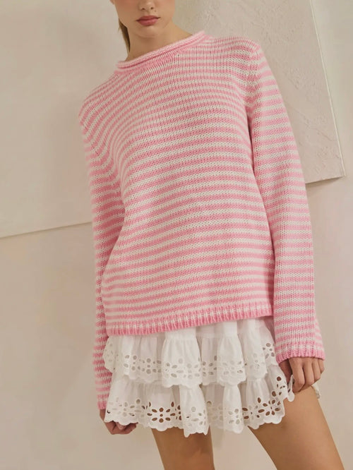 Don't Stop The Stripe Sweater in Pink
