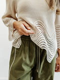 Wave Detail Knit Top in Beige