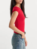 The Variegated Rib Top in Crimson Rose