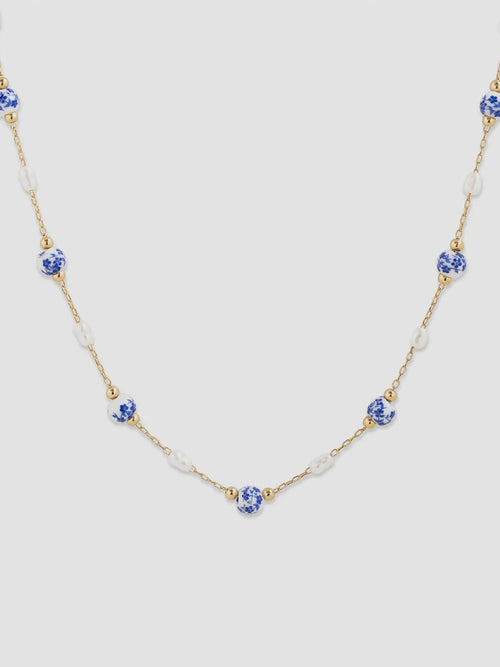 Chinoiserie Bead Necklace in Blue