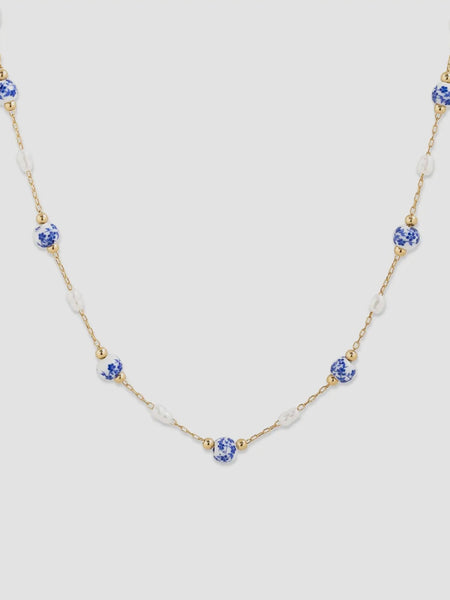 Chinoiserie Bead Necklace in Blue