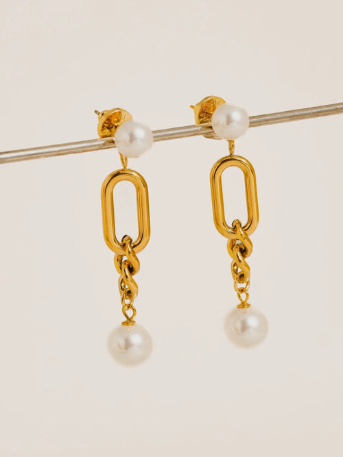 Lyrisme Pearl Drop Chain Earrings