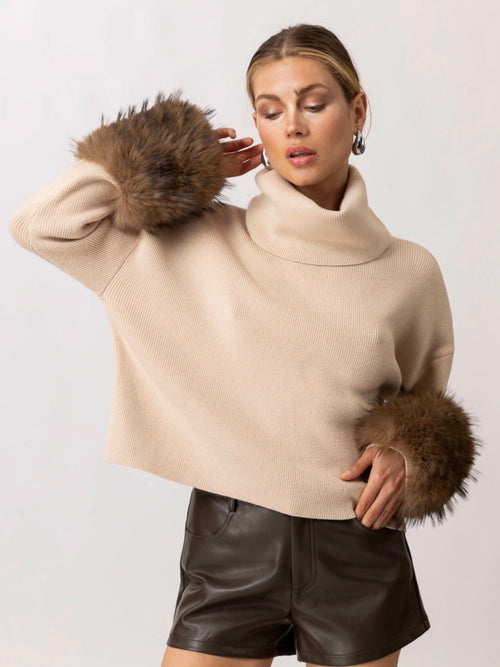 Hadley Faux Fur Sweater in Taupe