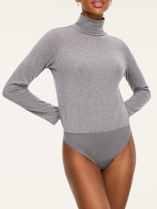 Cashknit Turtleneck Bodysuit in Lava Grey