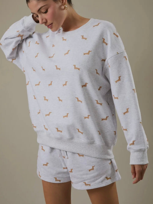 Stretched Out Sweatshirt in Doggy Print Grey