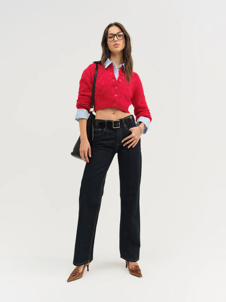 Camille Cable Knit Cardigan in Red