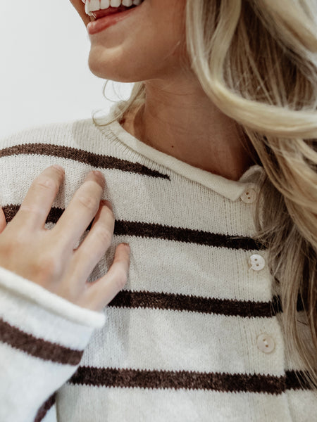 Piper Cabana Stripe Cardigan in Cream & Brown