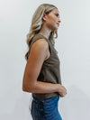 Sleeveless Woven Top in Brown