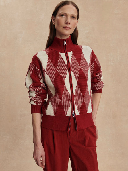 Karina Jacquard Knit Jacket in Red Dahlia