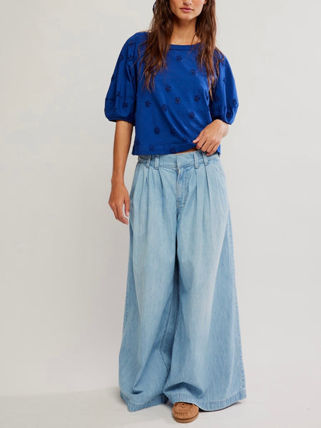 Jessie Eyelet Tee in Navy Combo