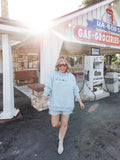 Custom Embroidered She's An Icon TRL Mock Neck in Light Blue