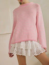 Don't Stop The Stripe Sweater in Pink