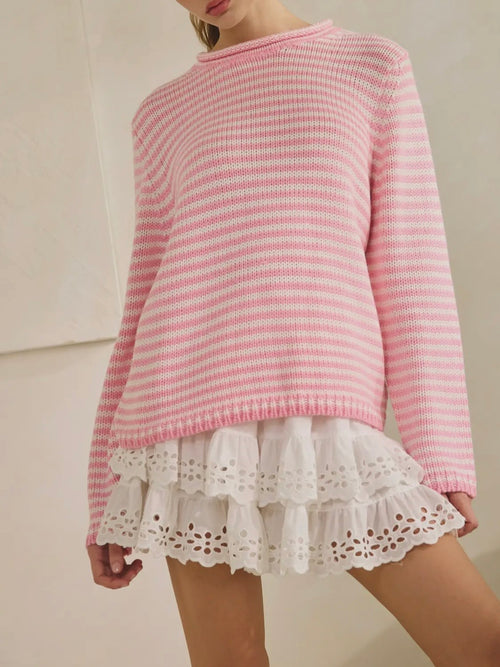 Don't Stop The Stripe Sweater in Pink