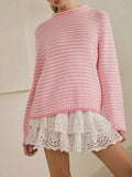 Don't Stop The Stripe Sweater in Pink