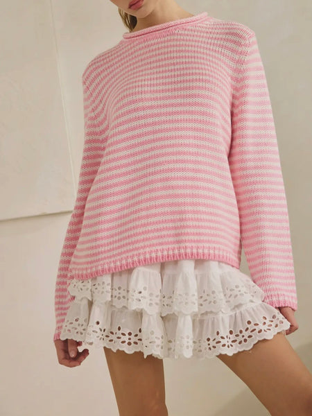 Don't Stop The Stripe Sweater in Pink