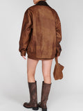 Maverick Bomber Jacket in Chestnut Brown Faux Leather