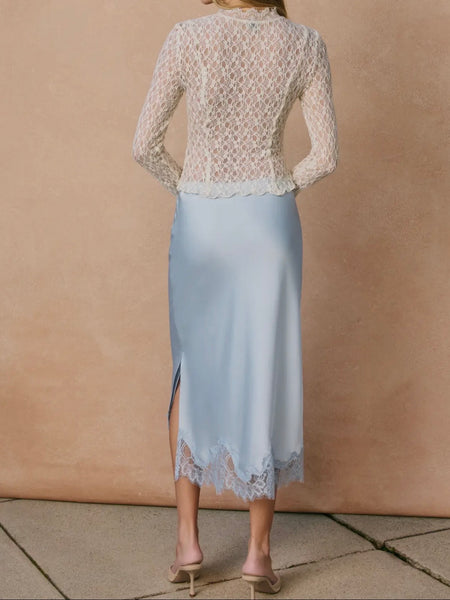 Long Live Lace Pencil Skirt in Powder Blue