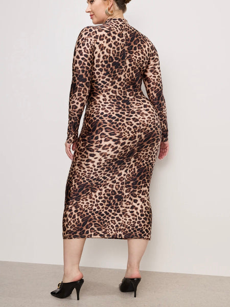 Satin Shine Midi Dress in Fierce Leopard