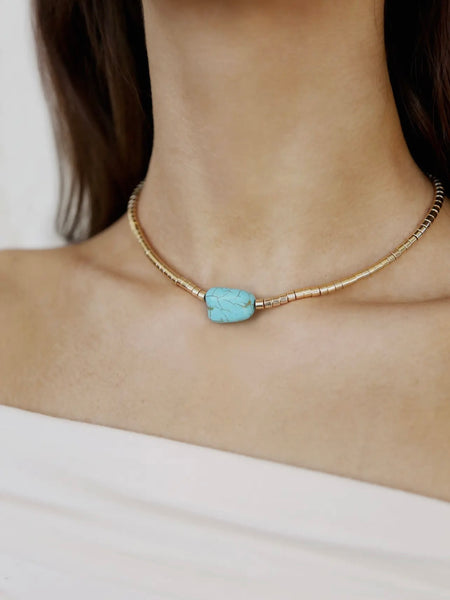 Gold Beaded Turquoise Nugget Necklace