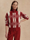 Karina Jacquard Knit Jacket in Red Dahlia
