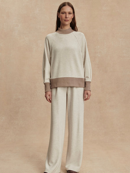 Loxley Raglan Boyfriend Sweat in Ivory & Taupe Marl