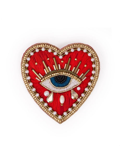 Avery Heart Eye Beaded Embroidered Brooch