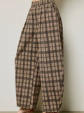 Pursuing Plaid Barrel Pants in Brown