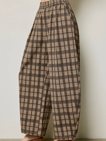Pursuing Plaid Barrel Pants in Brown