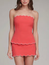 Scalloped Stretch Strapless Top in Lobster Red