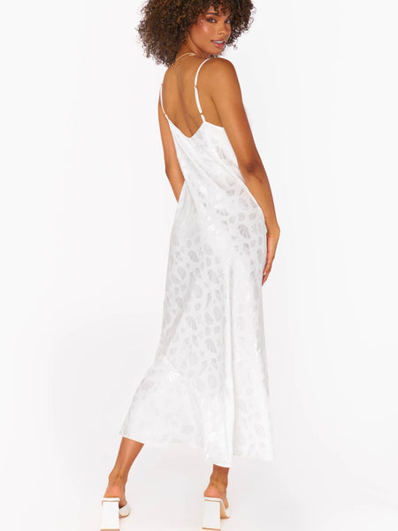 Uptown Slip Dress in White Shell Satin