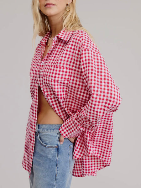 Picnic Club Button Down in Ruby